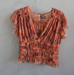 Free People Orange Floral Blouse